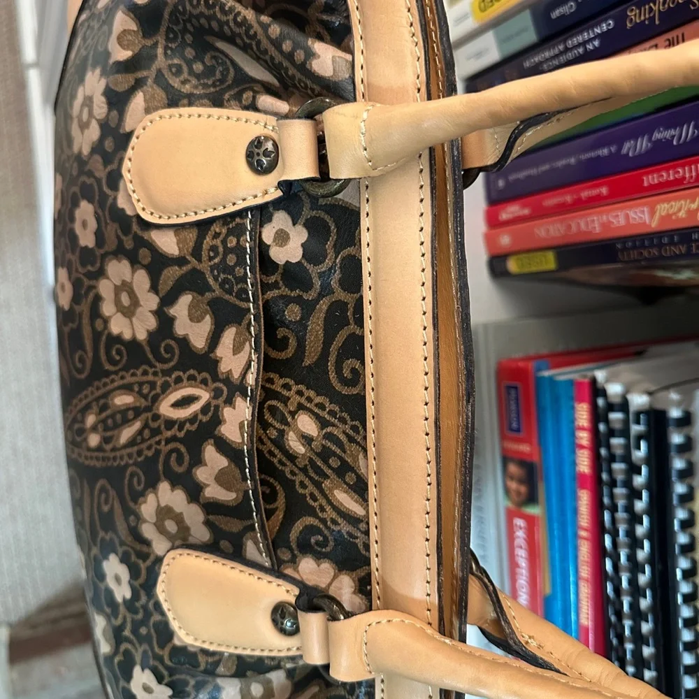 Patricia Nash Floral Pattern Satchel Handbag in Brown and Tan